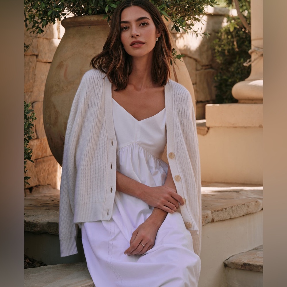 Jenni Kayne XXS Cropped Cashmere Cocoon Cardigan in White